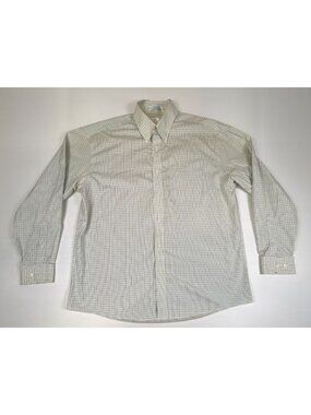 Vtg Enro Men’s Large Dress Shirt Green Blue Check Long Sleeve Non-Iron Cotton